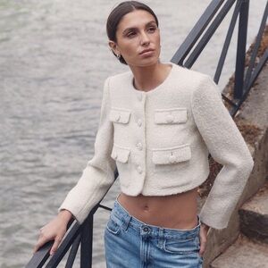 Favorite Daughter Emily Boucle Cropped Button-Front Jacket Size XL